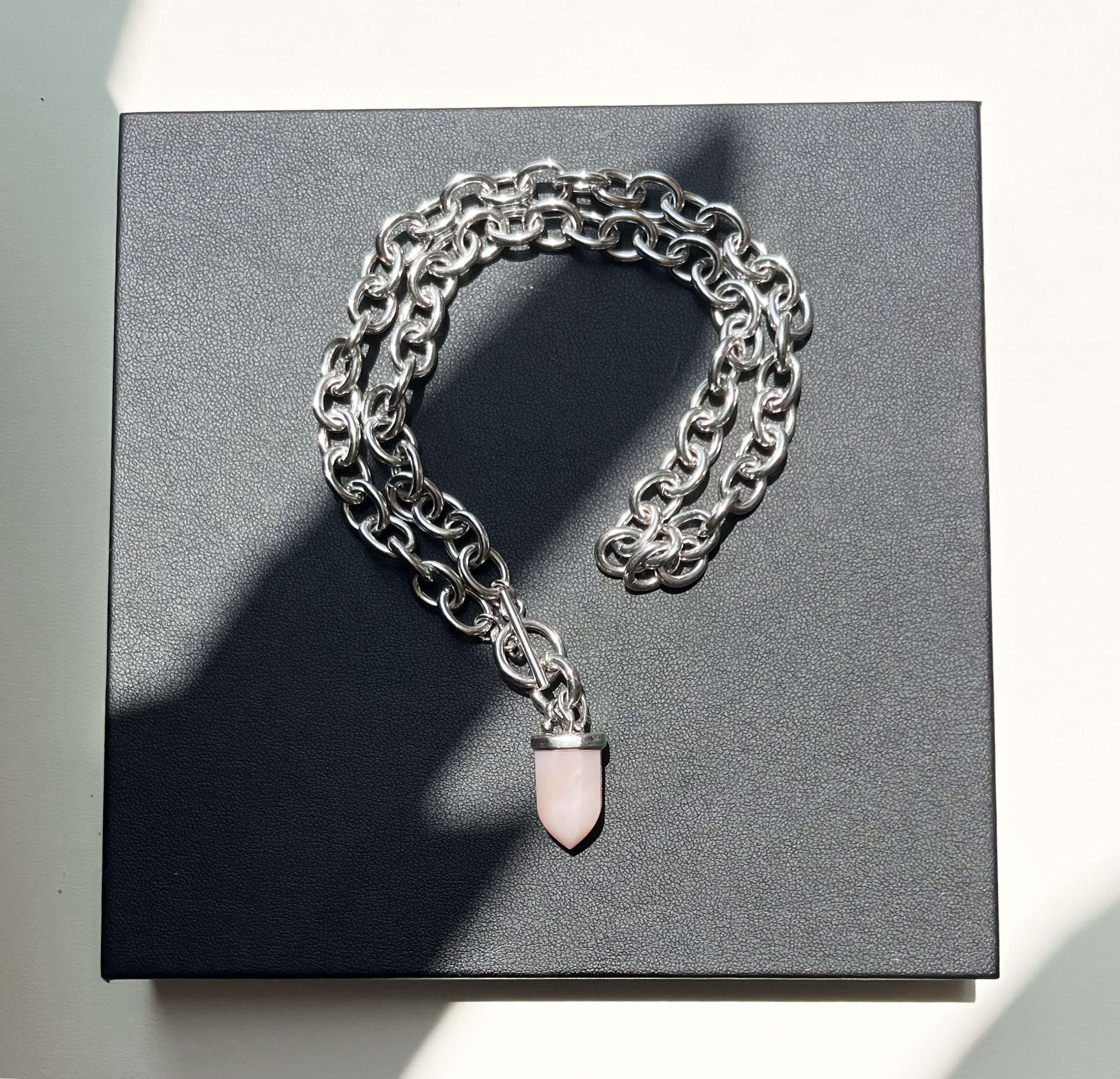 Chain Necklace | Links | Pink Opal Pendant