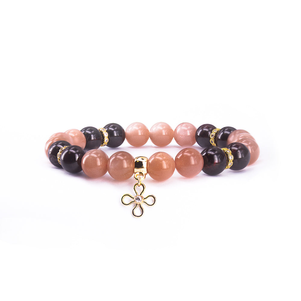 Bead Bracelet | Charm | Peach Moonstone Garnet