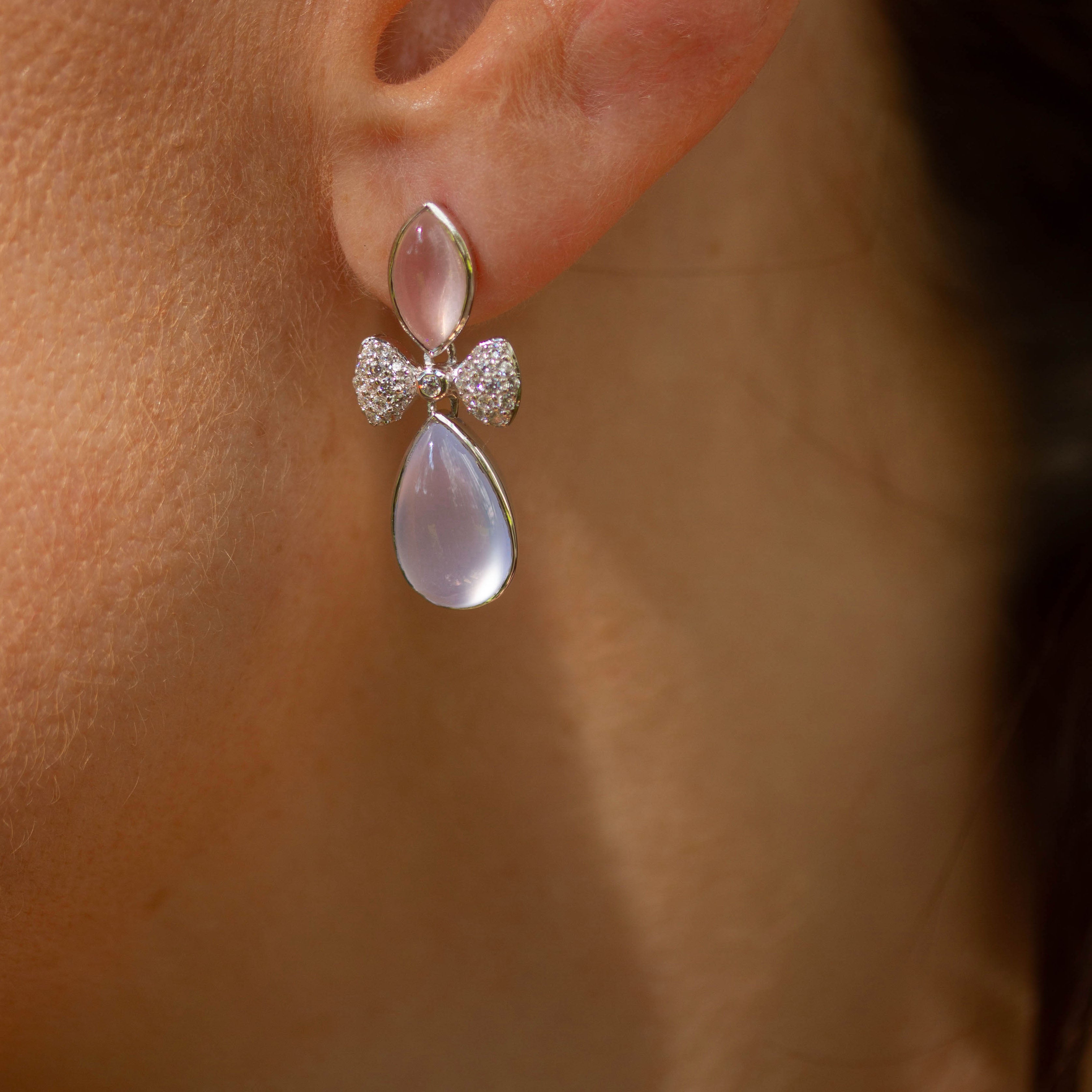 Earrings | Drop | Rose Quartz and Blue Calcedony