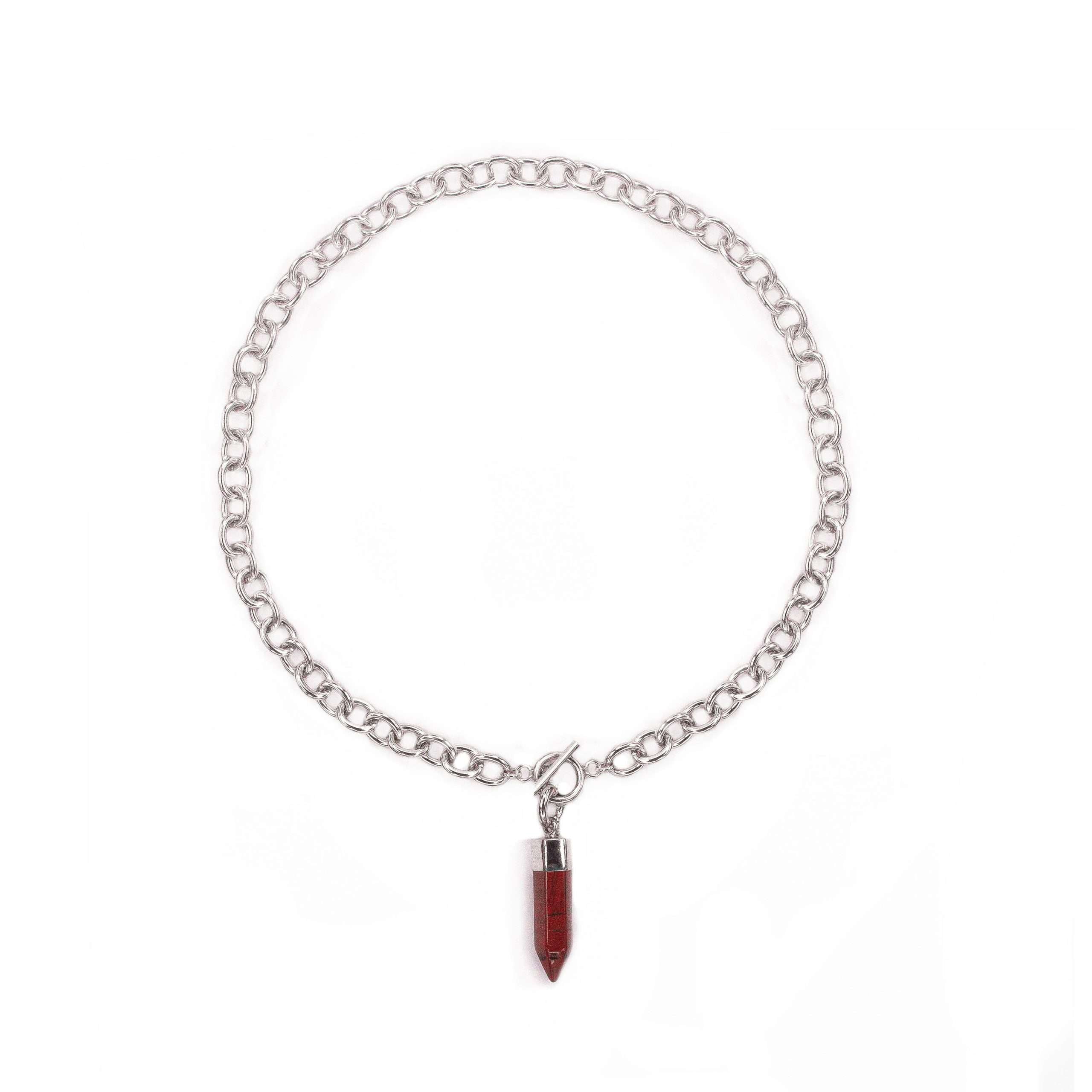 Pendant Necklace | Chain Links | Red Jasper Pendant