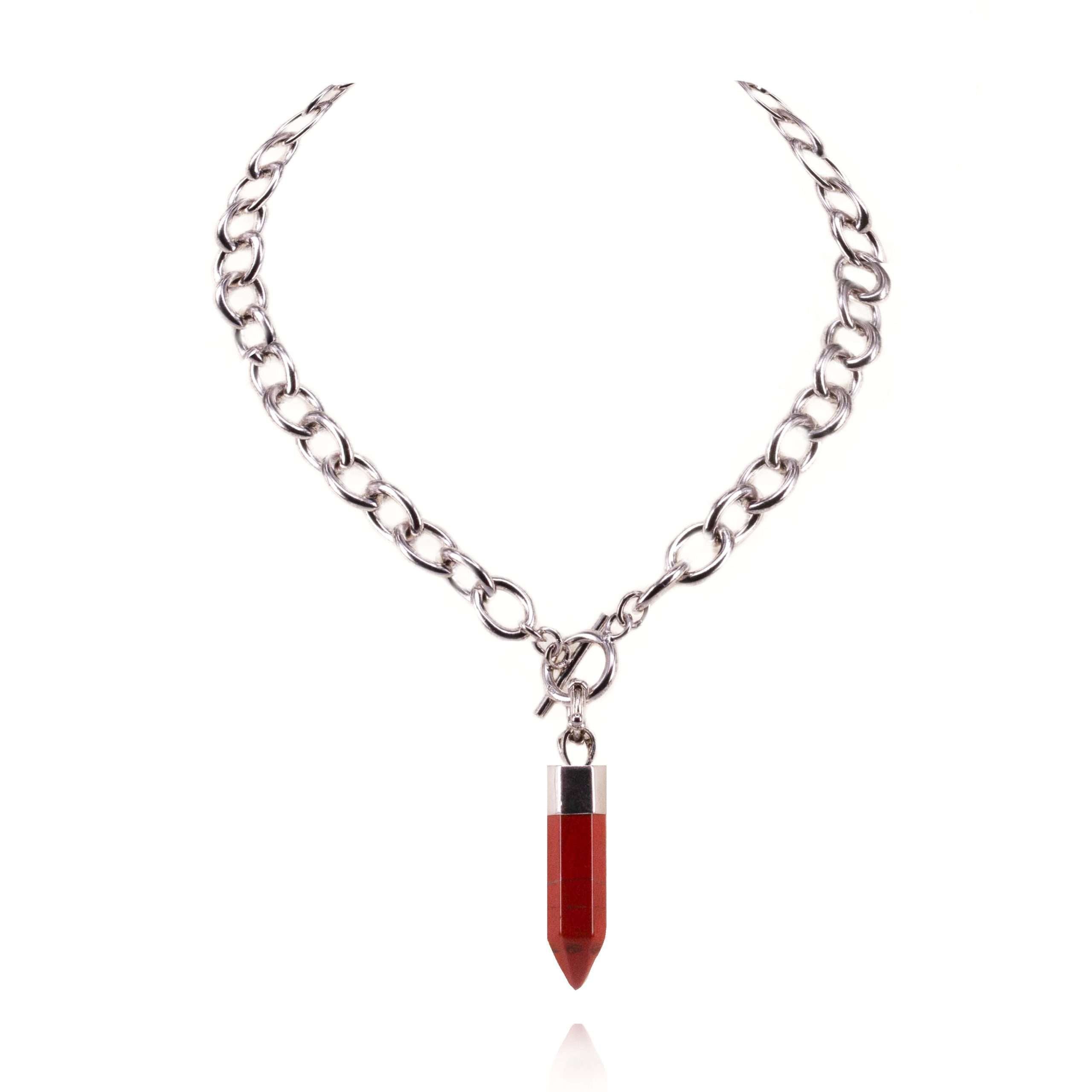 Pendant Necklace | Chain Links | Red Jasper Pendant
