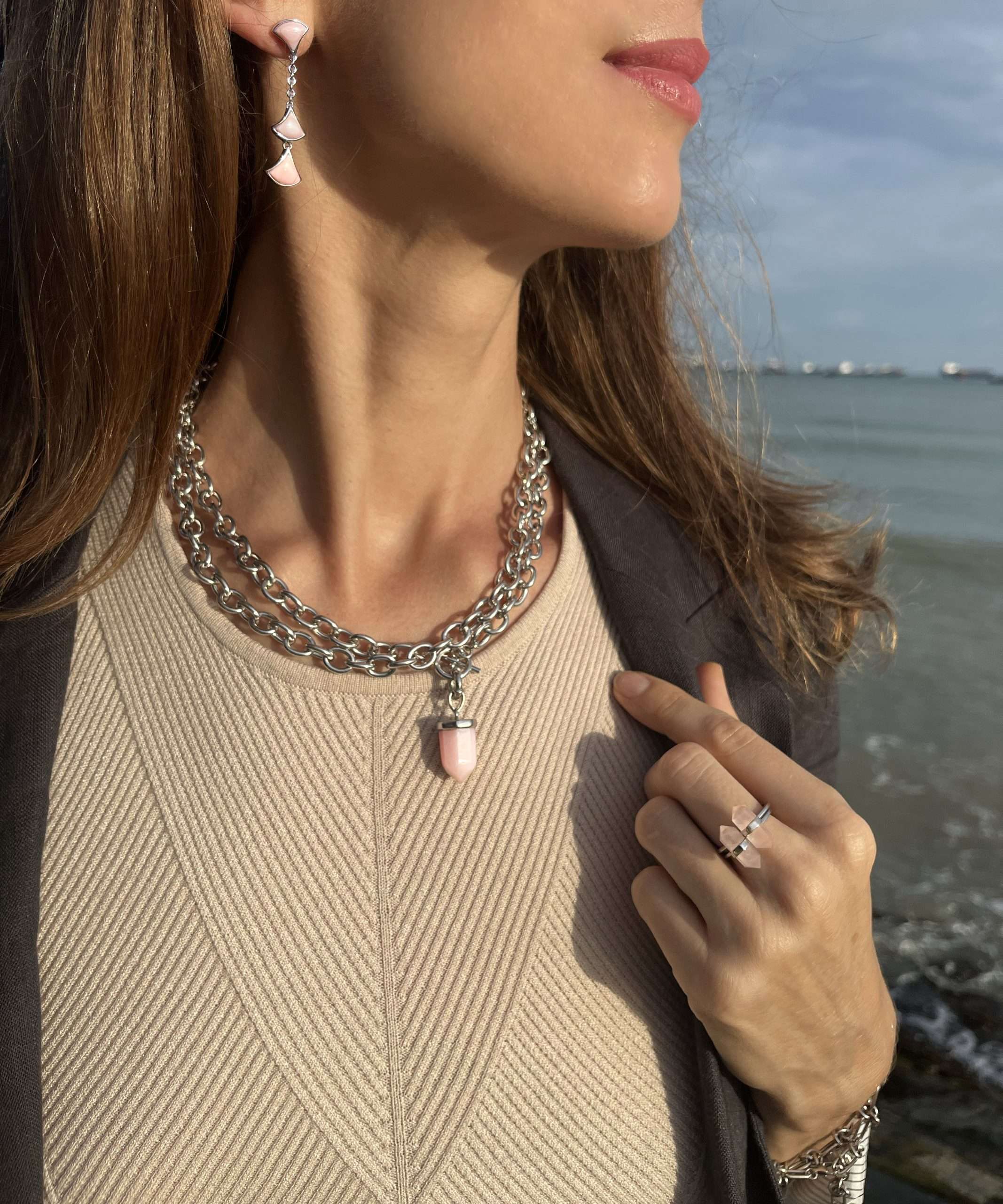 Chain Necklace | Links | Pink Opal Pendant