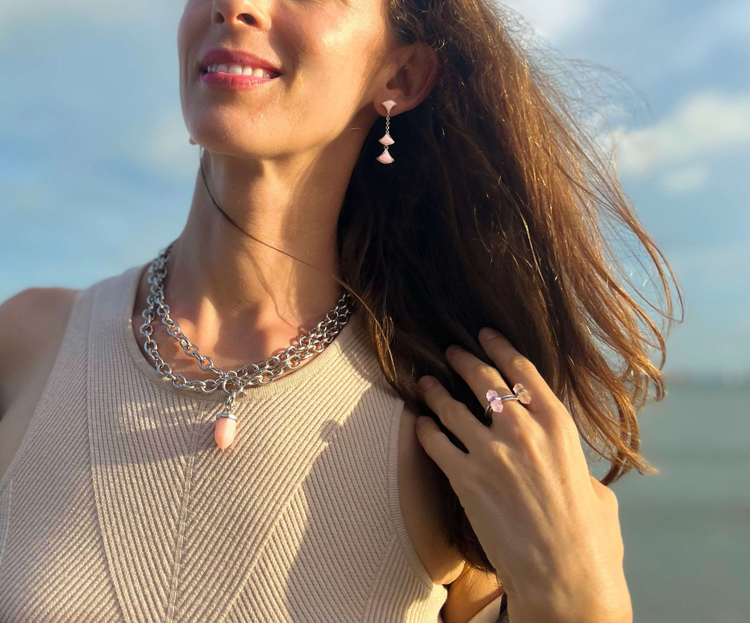 Chain Necklace | Links | Pink Opal Pendant