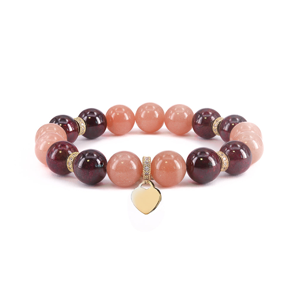 Bead Bracelet | Charm | Garnet Peach Moonstone