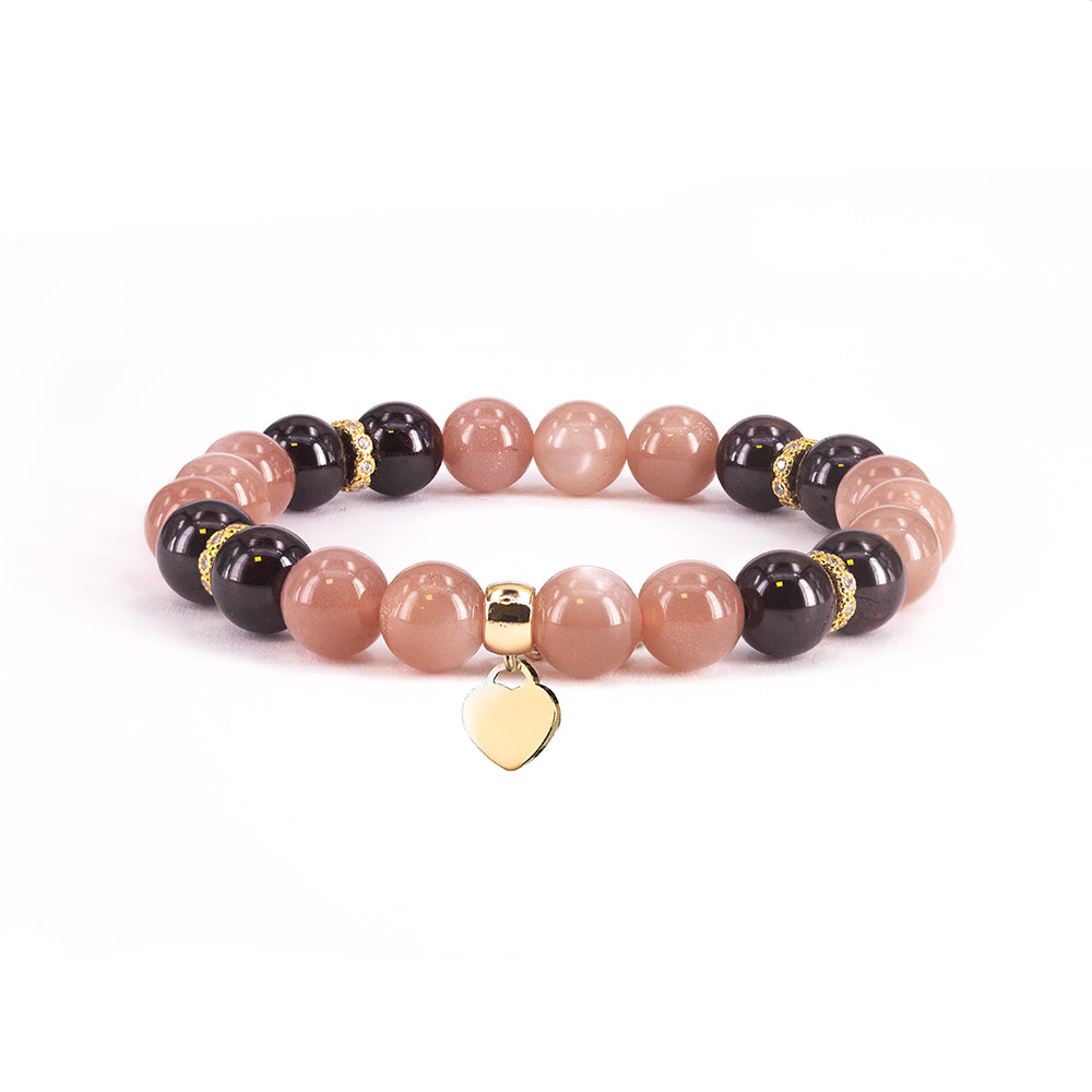 Bead Bracelet | Charm | Peach Moonstone Garnet