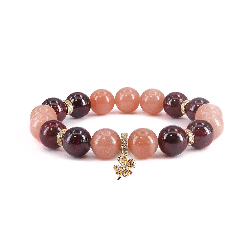 Bead Bracelet | Charm | Garnet Peach Moonstone