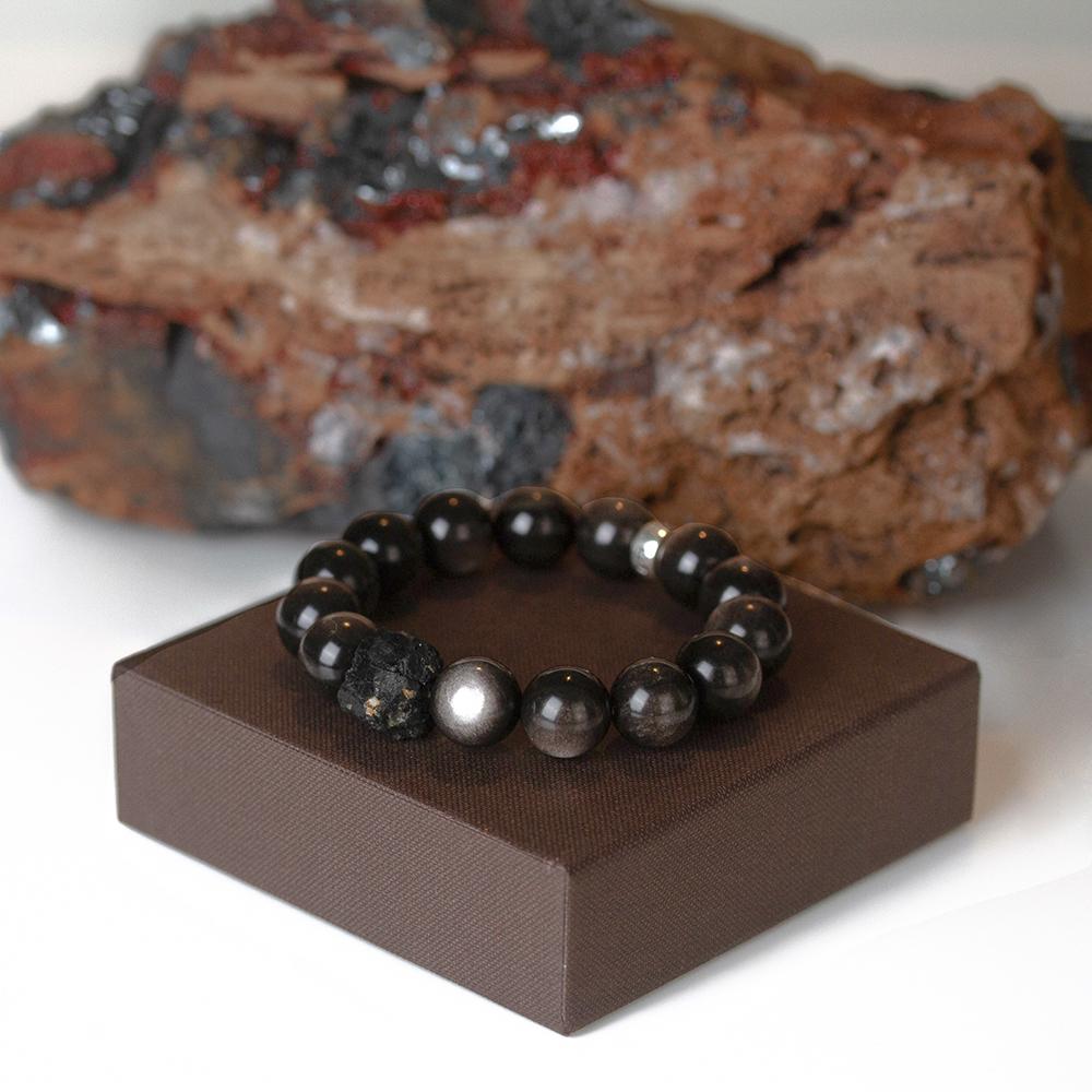 Silver Obsidian And Raw Tourmaline Crystal freeshipping - VictoriaEnso
