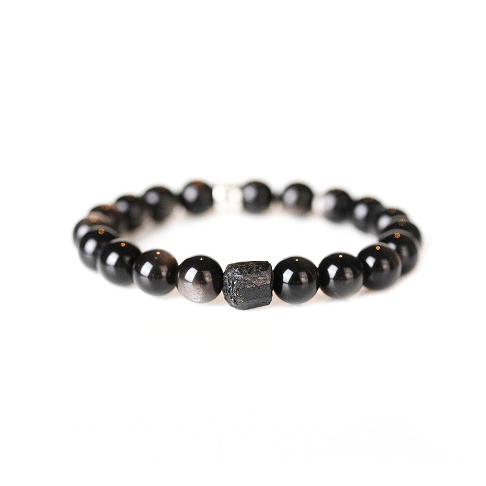 Silver Obsidian And Raw Tourmaline Crystal freeshipping - VictoriaEnso
