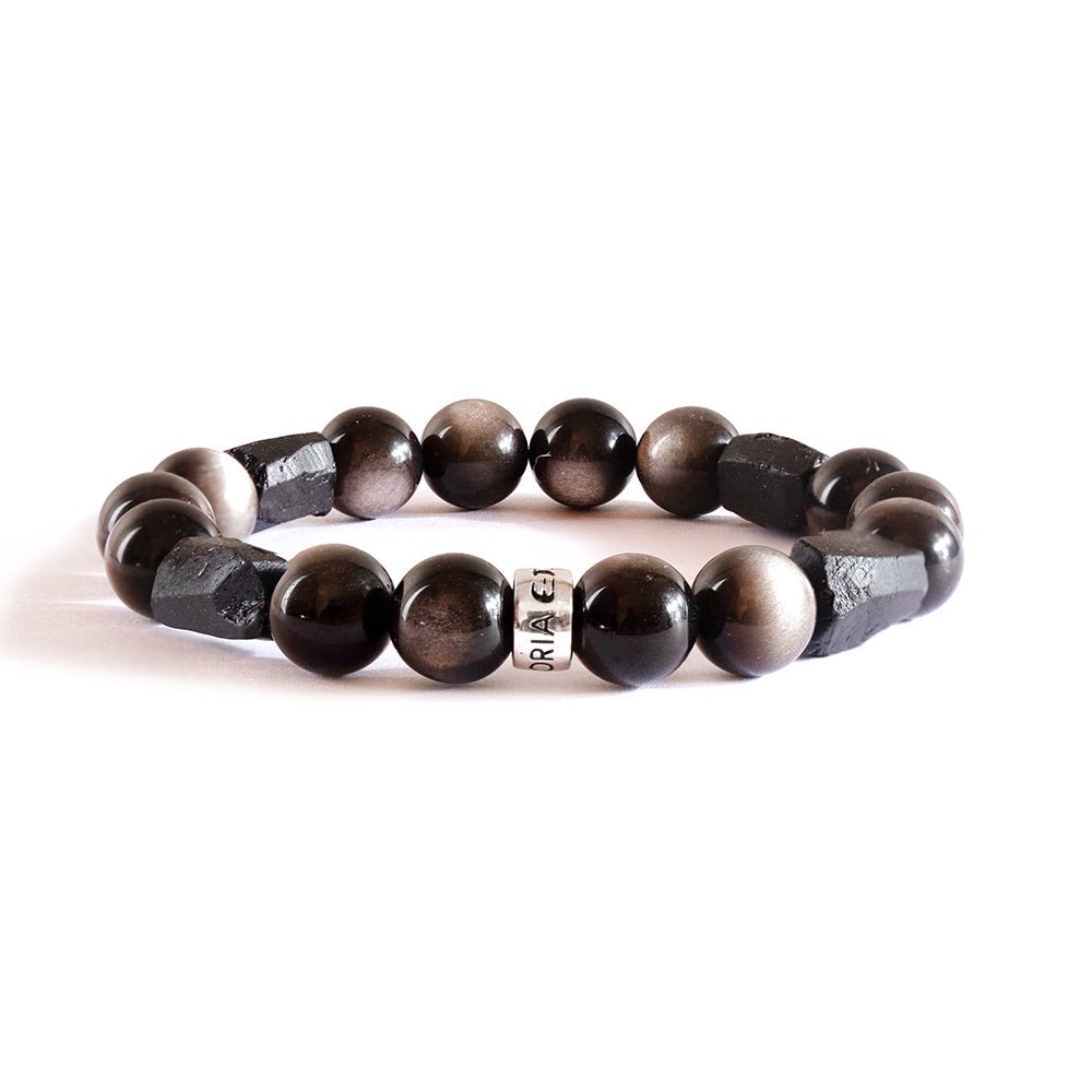Bead Bracelet | Rough | Rough Tourmaline Silver Obsidian