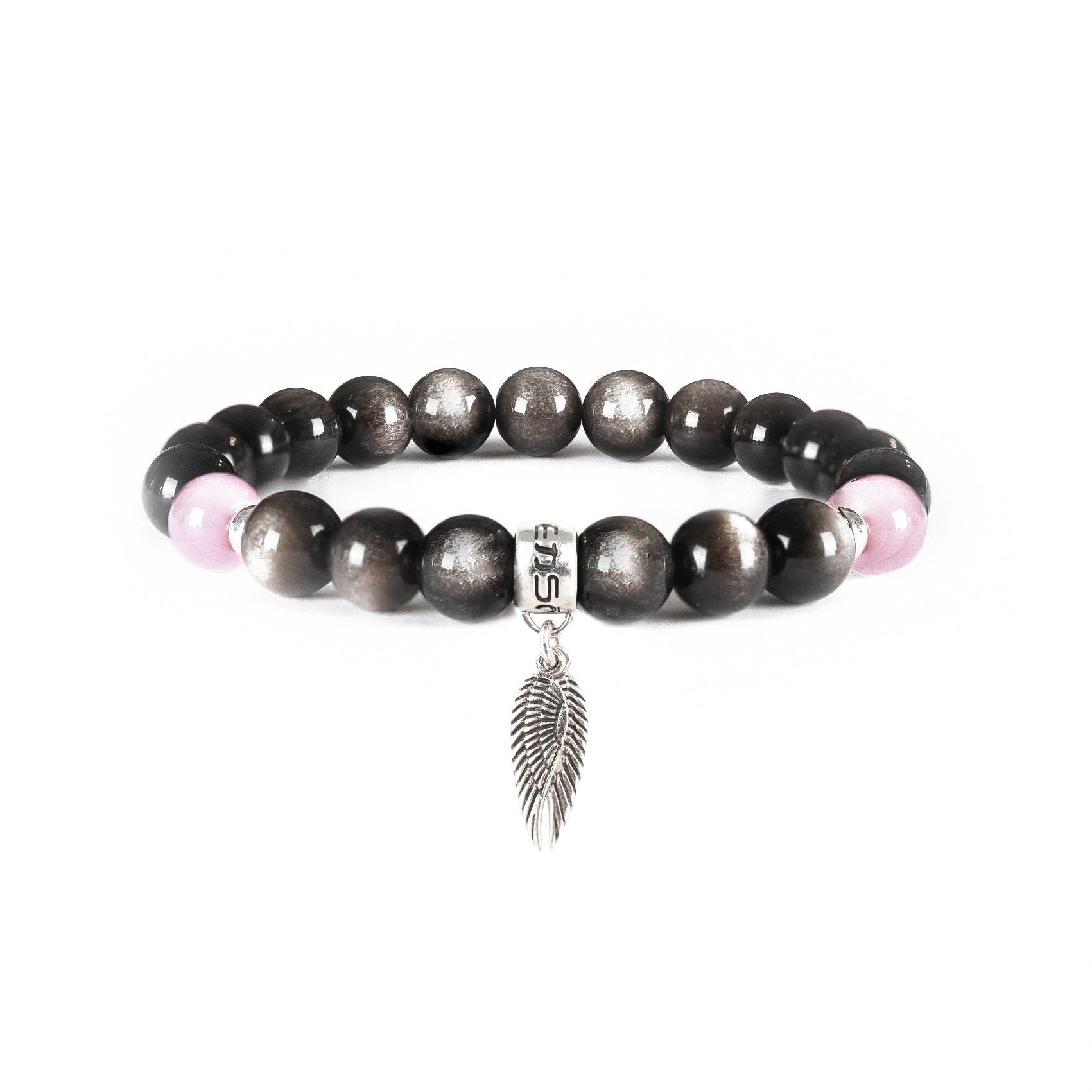 Silver Obsidian & Kunzite with Angel Wings freeshipping - VictoriaEnso