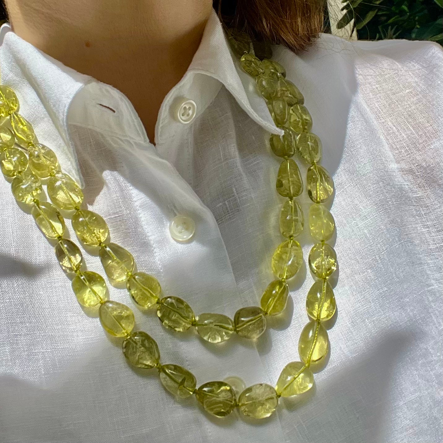 Green Citrine Necklace in Organic Shape