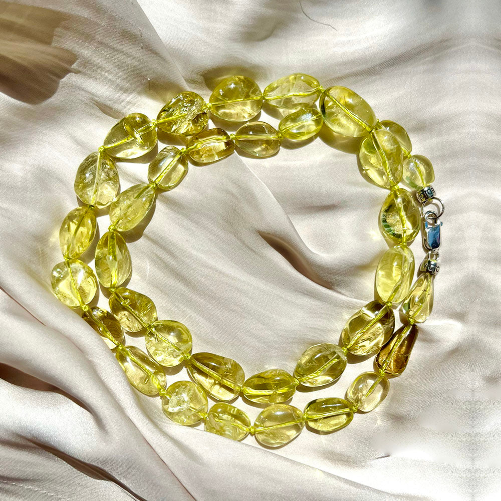 Green Citrine Necklace in Organic Shape