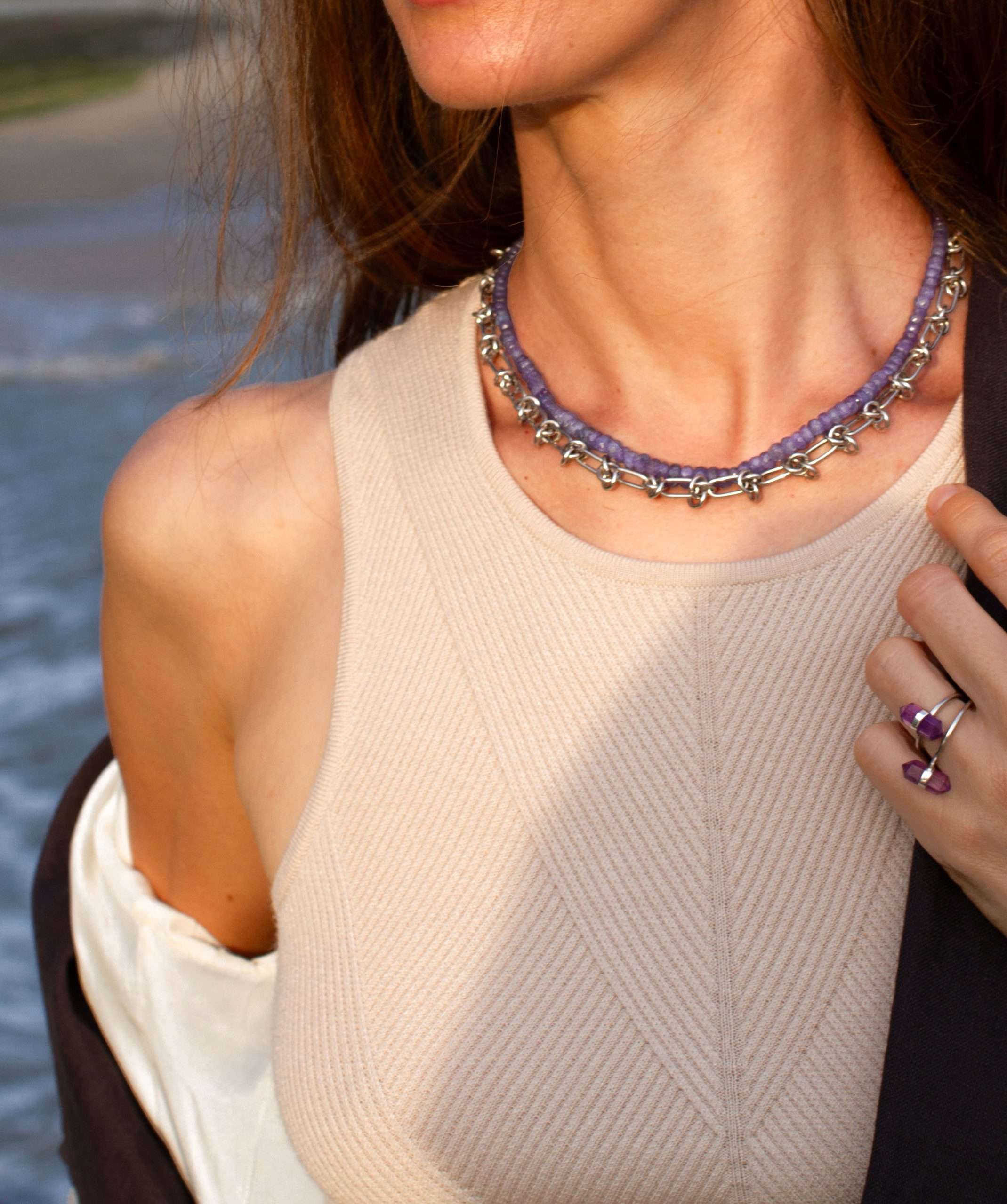 Tanzanite Necklace With Moonstone Pendant