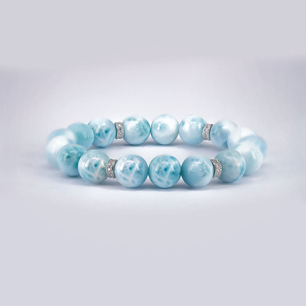 Larimar Bracelet, 7mm-7.5mm Larimar Smooth Round Beads Bracelet, Larimar Beaded Bracelet, Dominican Republic buying Larimar Jewelry, Gift Bracelet