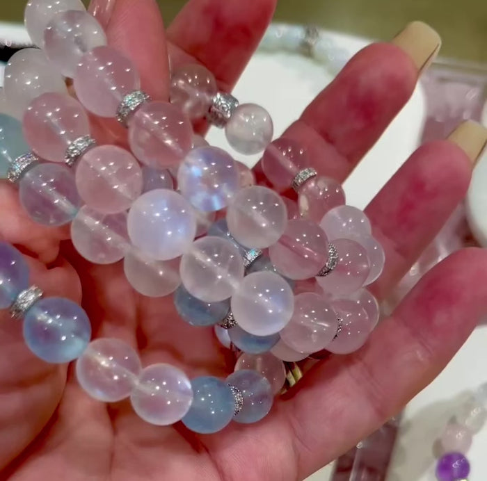 Moonstone and Aquamarine or Rose Quartz