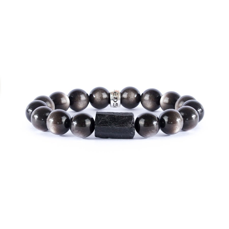 Bead Bracelet | Rough | Silver Obsidian Raw Tourmaline